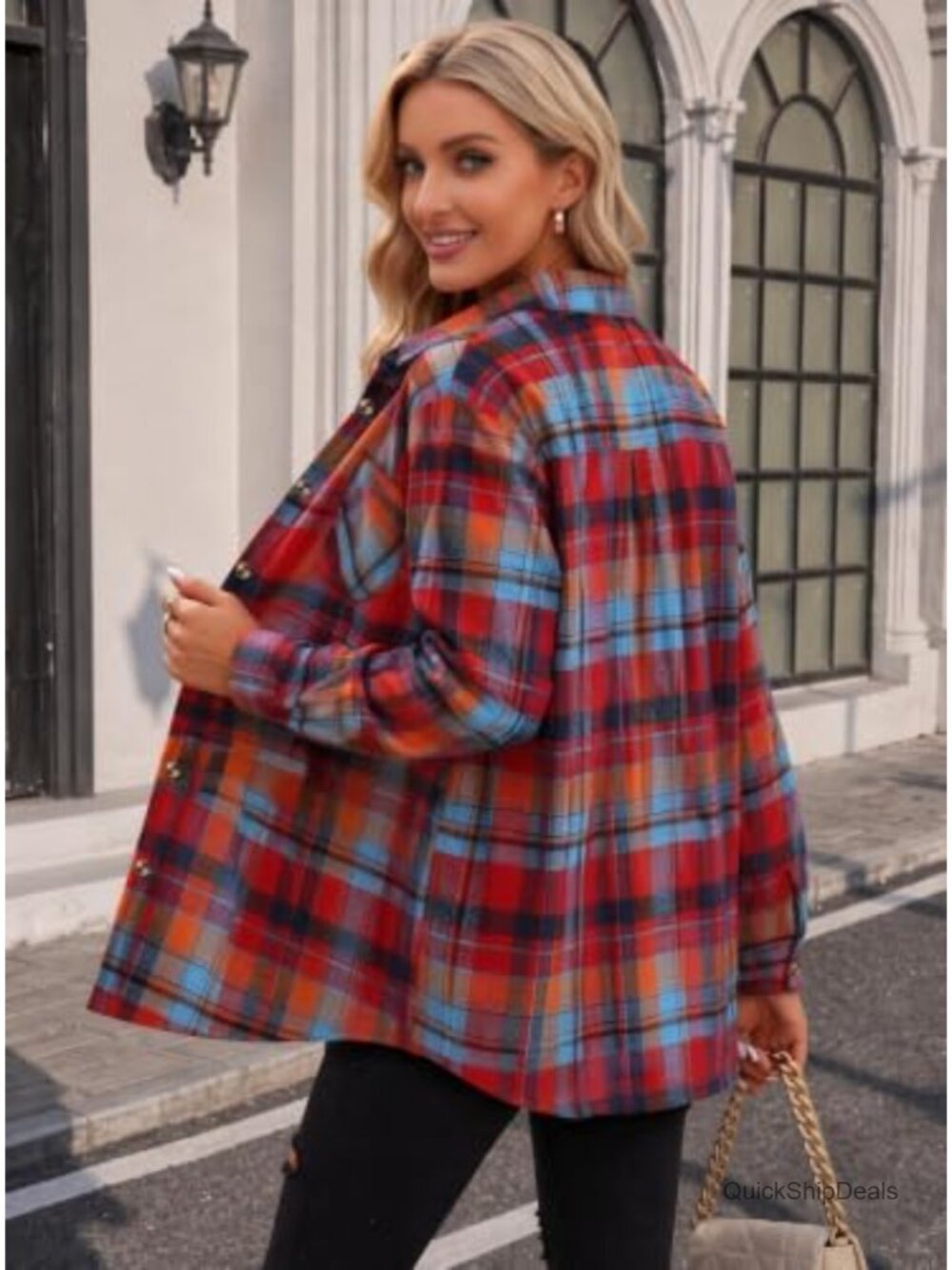 Vintage Plaid Flannel Shirt with Wooden Buttons and Two Chest Pockets - Picture 4 of 6